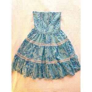 Lilly Pulitzer Strapless Smocked Dress Blue White Resort Tiered Mini L NWT
